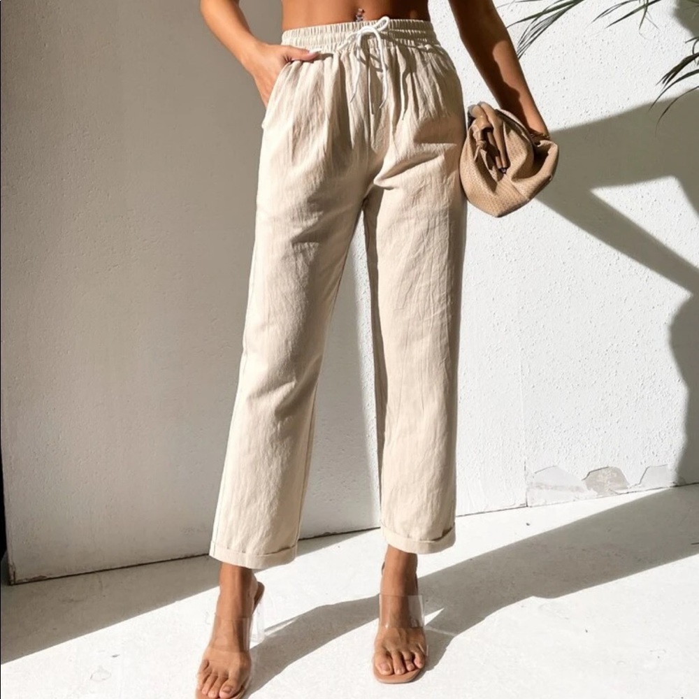 Drawstring Waist Straight Leg Pants